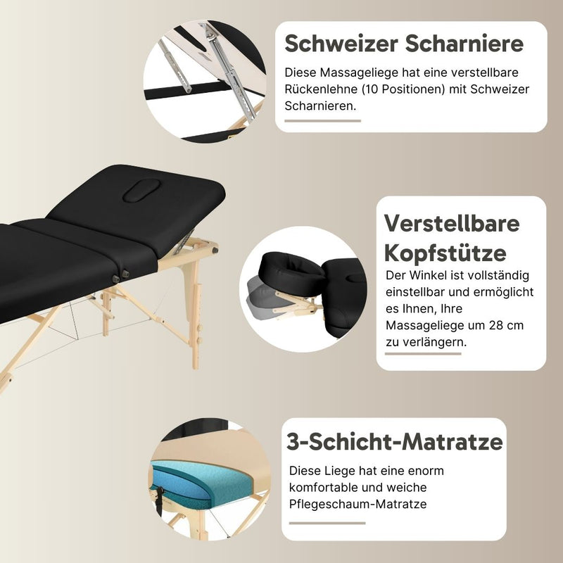 ZENGROWTH Klappbarer Massagetisch Nimman Schwarz 71cm